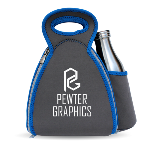 Fold-Out Lunch Bag + Drink Pocket - Pewter Graphics Custom Promotional Products