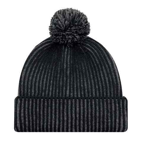 Stripe Rib Knit Pom Pom Toque
